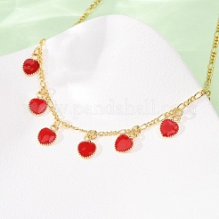 Valentine's Day Brass Enamel Red Heart Pendant Necklaces for Women&nbsp;NJEW-A071-13A-G