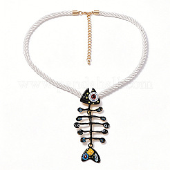 Summer Beach Alloy Enamel Fishbone Pendant Twisted Polyester Cord Pendant Necklaces for Women&nbsp;WG1415D-02
