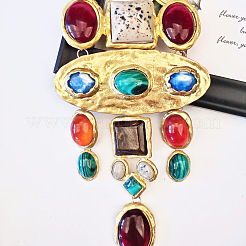 Oval Square Baroque Style Alloy & Colorful Resin Statement Bib Necklaces&nbsp;FS-WG6C445-01
