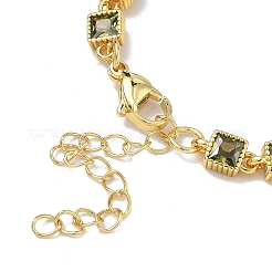 Square Brass Pave Cubic Zirconia Link Chain Bracelets for Women&nbsp;BJEW-P385-04G-02