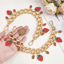 2Pcs Alloy Enamel Strawberry Charm Aluminum Bag Decorative Chains&nbsp;HJEW-BBC0001-27B