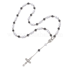 Acrylic & CCB Plastic Beaded Rosary Necklaces with Alloy Cross Pendant&nbsp;NJEW-JN05856-01