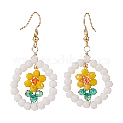 Glass Flower & Shell Pearl Beaded Dangle Earrings Bracelet Necklace&nbsp;SJEW-TA00006