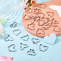 25Pcs 5 Styles 304 Stainless Steel Hollow Pendants&nbsp;STAS-TA0005-76
