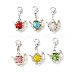 6Pcs Polymer Clay Pave Rhinestone & Tibetan Style Alloy Teapot Pendant Decorations&nbsp;HJEW-JM03568