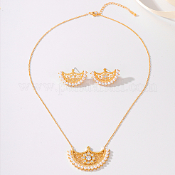 Brass Micro Pave Clear Cubic Zirconia Moon Pendant Necklaces & Stud Earrings Sets for Women&nbsp;WM4804