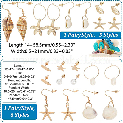 Natural Shell & Conch Drop Earrings Sets&nbsp;EJEW-PH0001-17