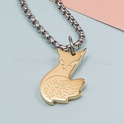 Stainless Steel Couple Fox Pendant Box Chain Necklaces Set&nbsp;PW-WG38AEC-01