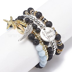 5Pcs 5 Style Natural Lava Rock & Natural Quartz & Synthetic Hematite Stretch Bracelets Set&nbsp;BJEW-JB08739