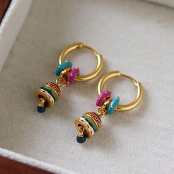 Brass Enamel Hoop Dangle Earrings&nbsp;WG1B0F0-01