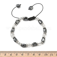 Natural Quartz Crystal & Non-magnetic Synthetic Hematite Beaded Braided Bead Bracelets for Men Women&nbsp;BJEW-Z148-08P-01