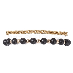 2Pcs 2 Styles Round Natural Obsidian & Synthetic Hematite Beaded Bracelets & 304 Stainless Steel Cable Chains Bracelets for Women&nbsp;BJEW-JB12800-02