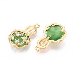 Brass Micro Pave Clear Cubic Zirconia Cat Eye Pendants&nbsp;KK-T071-16G-B02