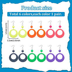 6 Pairs 6 Colors Donut Resin Dangle Earrings with Iron Pins for Women&nbsp;EJEW-AN0004-14