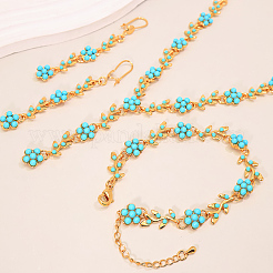 Vintage Brass Floral Necklaces & Bracelets & Earrings Sets for Women&nbsp;RC4234