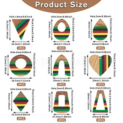 18Pcs 9 Styles Jamaican Colour Epoxy Resin & Walnut Wood Pendants&nbsp;RESI-TA0003-87