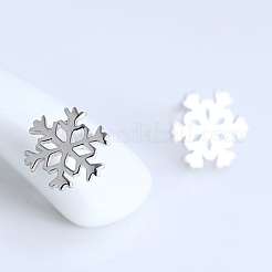 Real Platinum Plated Brass Snowflake Stud Earrings&nbsp;EJEW-EE0002-001