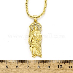 Brass Micro Pave Clear Cubic Zirconia Saint Jude Pendant Necklaces&nbsp;NJEW-C071-01C-G