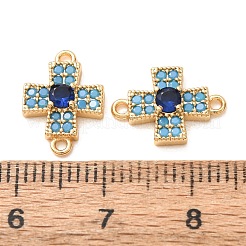 Brass Micro Pave Deep Sky Blue and Blue Cubic Zirconia Religion Cross Links Connector Charms&nbsp;CU-K002-08G