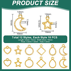 120Pcs 12 Styles Alloy Open Back Bezel Pendants&nbsp;FIND-GA0004-84G