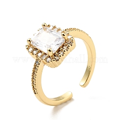 Clear Cubic Zirconia Rectangle Open Cuff Ring&nbsp;RJEW-G251-11G