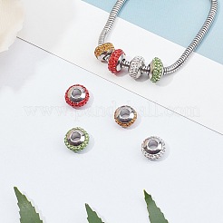 Rondelle 304 Stainless Steel Polymer Clay Rhinestone European Beads&nbsp;GPDL-UN0001-01