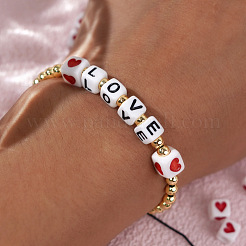 Love Word Acrylic Cube Braided Bead Bracelets&nbsp;EG4243