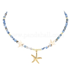 Synthetic Turquoise & Dyed Natural Agate Faceted Round Beaded Starfish 304 Stainless Steel Pendant Necklaces for Women&nbsp;NJEW-JN05458-02