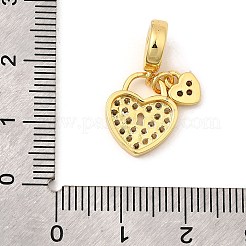 Brass Micro Pave Clear Cubic Zirconia Heart Lock European Dangle Charms&nbsp;KK-I359-08G