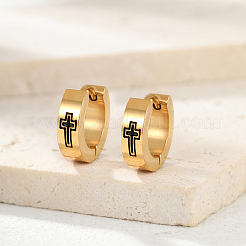 Minimalist Hip-hop Style Cross 201 Stainless Steel Hoop Earrings&nbsp;YA3069