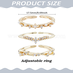 3Pcs 3 Styles Brass & Rhinestone & ABS Imitation Pearl Cuff Rings for Women&nbsp;RJEW-LP0010-02