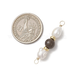 Natural Cultured Freshwater Pearl Two Sides Polished & Wenge Wood Dyed Round Beaded Connector Charms&nbsp;PALLOY-JF05117