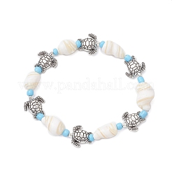 Ocean Theme Natural Shell & Alloy Beaded Stretch Bracelets for Men Women&nbsp;BJEW-JB12387-02