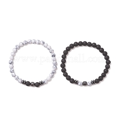 2Pcs Natural Lava Rock & Synthetic Howlite & Hematite Beaded Stretch Bracelets for Women Men&nbsp;BJEW-JB13436