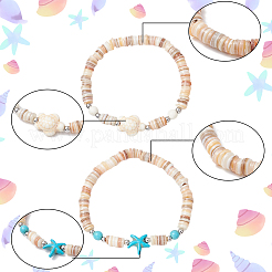 4Pcs 2 Styles Starfish & Tortoise Natural Freshwater Shell with Synthetic Turquoise Beads Stretch Bracelets for Men Women&nbsp;BJEW-PA0001-05