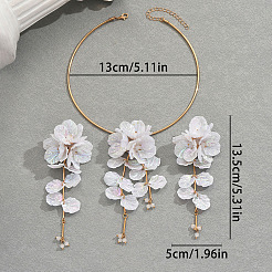 Flower Zinc Alloy Resin Pendant Choker & Stud Dangle Earrings Sets for Women&nbsp;FS-WG35C3B-01