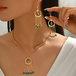 Bohemian Vintage Iron Resin Evil Eye Tassels Pendant Necklaces & Earrings Sets for Women&nbsp;XC5526