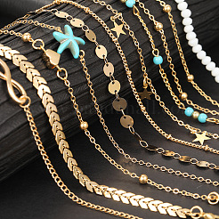 10Pcs Beach Style Alloy & Synthetic Turquoise & Resin Link Anklets&nbsp;WGF01BA-01