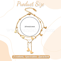 2Pcs 2 Colors Heart Stainless Steel & Shell Anklets&nbsp;AJEW-GO0002-56
