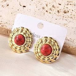 201 Stainless Steel Flat Round Stud Earrings&nbsp;EJEW-P304-12G