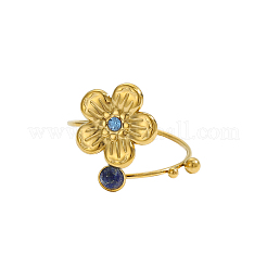 304 Stainless Steel & Nstural Gemstone & Cubic Zirconia Cuff Rings for Women&nbsp;STAS-OY012-52G