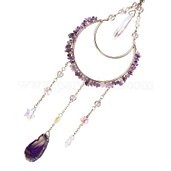 Moon Iron & Natural Amethyst Chip Pendant Decorations&nbsp;AJEW-Q143-09