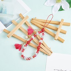 Polymer Clay Rhinestone & Glass Beaded Chain Mobile Strap&nbsp;HJEW-SW00021-02