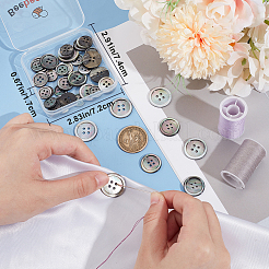 42Pcs 4 Styles 4-Hole Natural Black Lip Shell Buttons&nbsp;SHEL-BBC0001-17