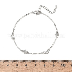 Brass Micro Pave Clear Cubic Zirconia Moon Star Link Chain Bracelets&nbsp;KK-CBA6980-28P
