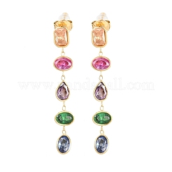 304 Stainless Steel Oval with Teardrop Tassel Stud Earrings&nbsp;EJEW-A161-05G-01