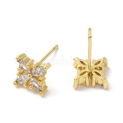 Rack Plating Brass Clover Stud Earrings with Cubic Zirconia&nbsp;EJEW-D061-38G