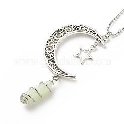 Natural New Jade Bullet with Alloy Moon and Star Pendant Necklace&nbsp;NJEW-JN03912-07