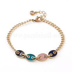 Golden Plated Brass Enamel Chain Bracelets&nbsp;BJEW-JB05881