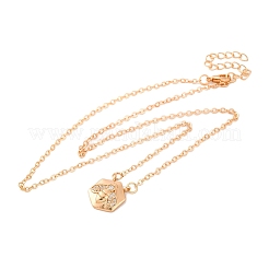Brass Pave Clear Cubic Zirconia Cable Chain Bees Hexagon Pendant Necklaces for Women&nbsp;NJEW-U006-02B-KCG